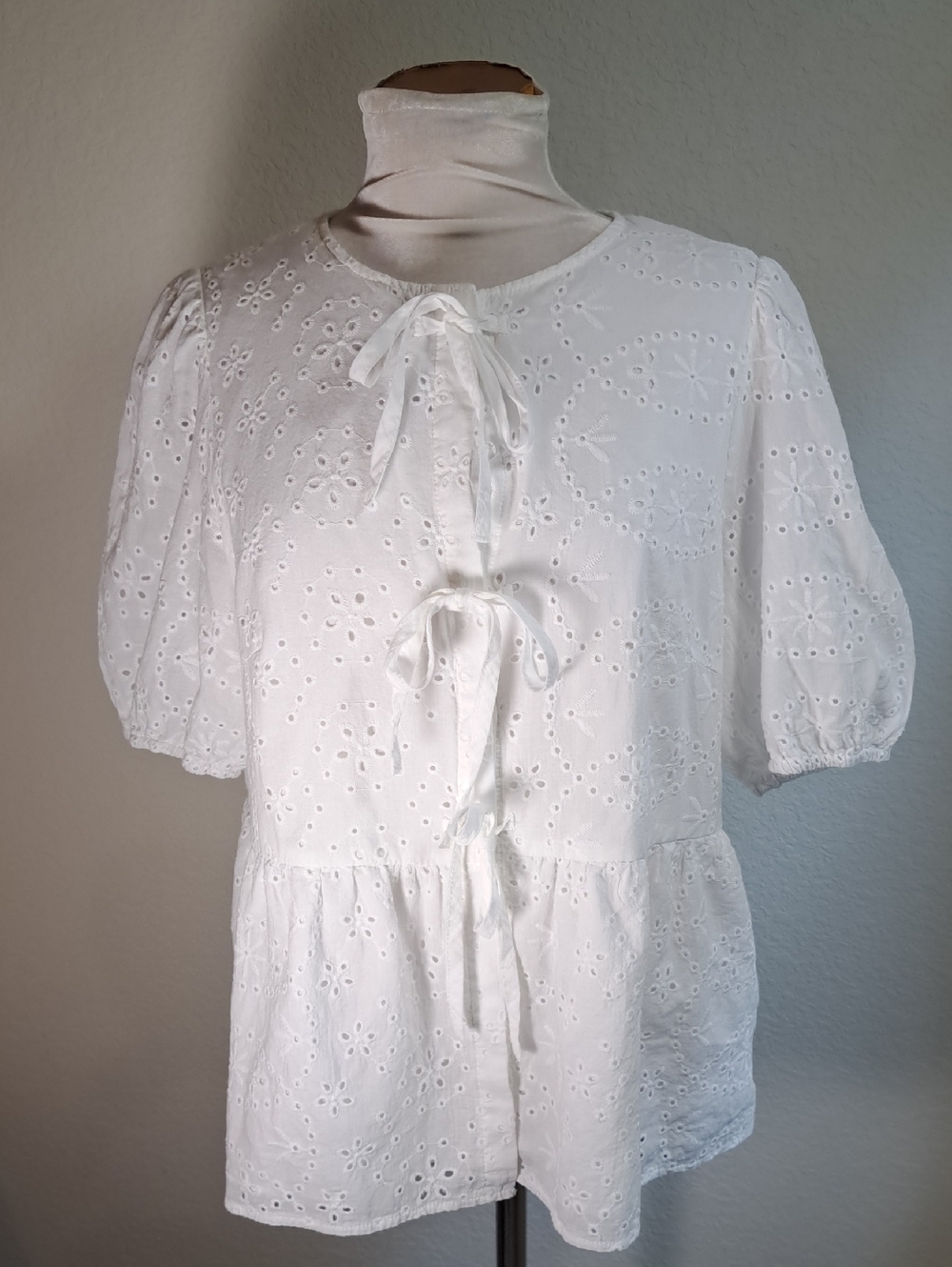Kirundo Women’s Top Babydoll Eyelet Blouse Short Sleeve Large Peplum Cotton